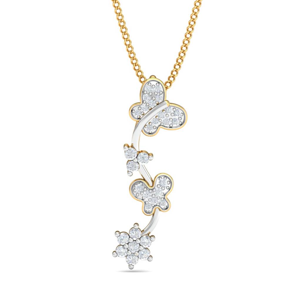 KuberBox 18K Yellow Gold Flutter & Floral Pendant