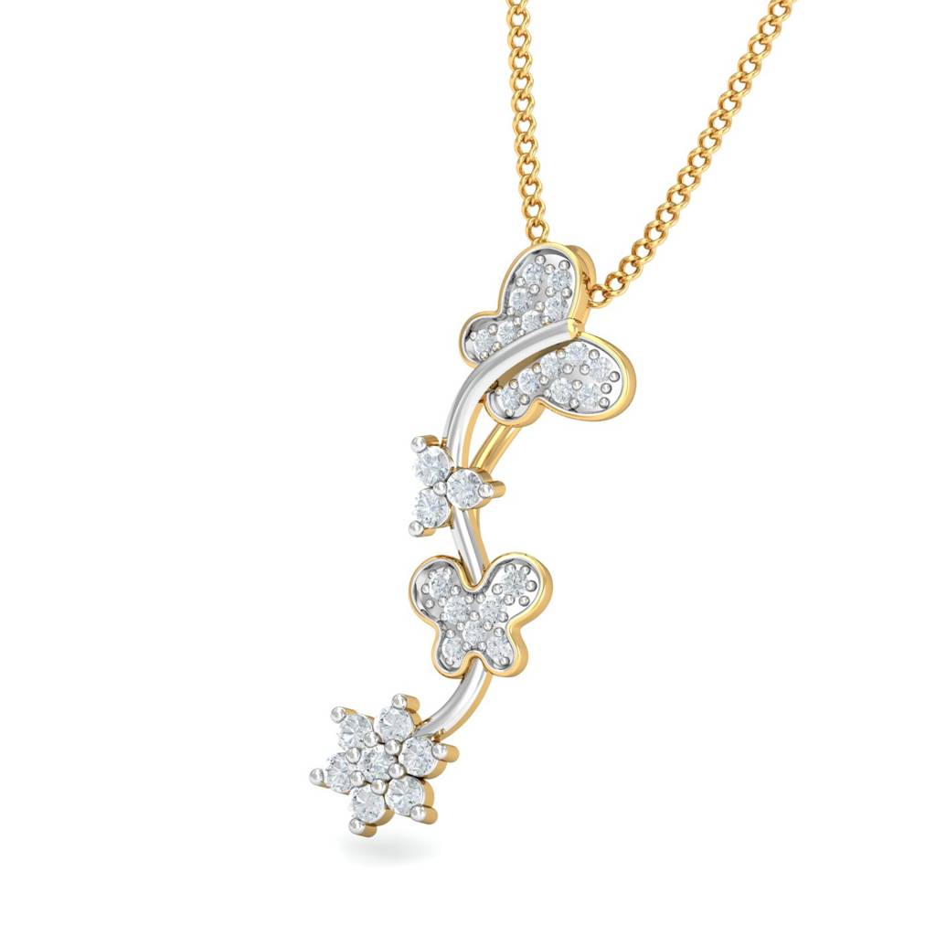 KuberBox 18K Yellow Gold Flutter & Floral Pendant