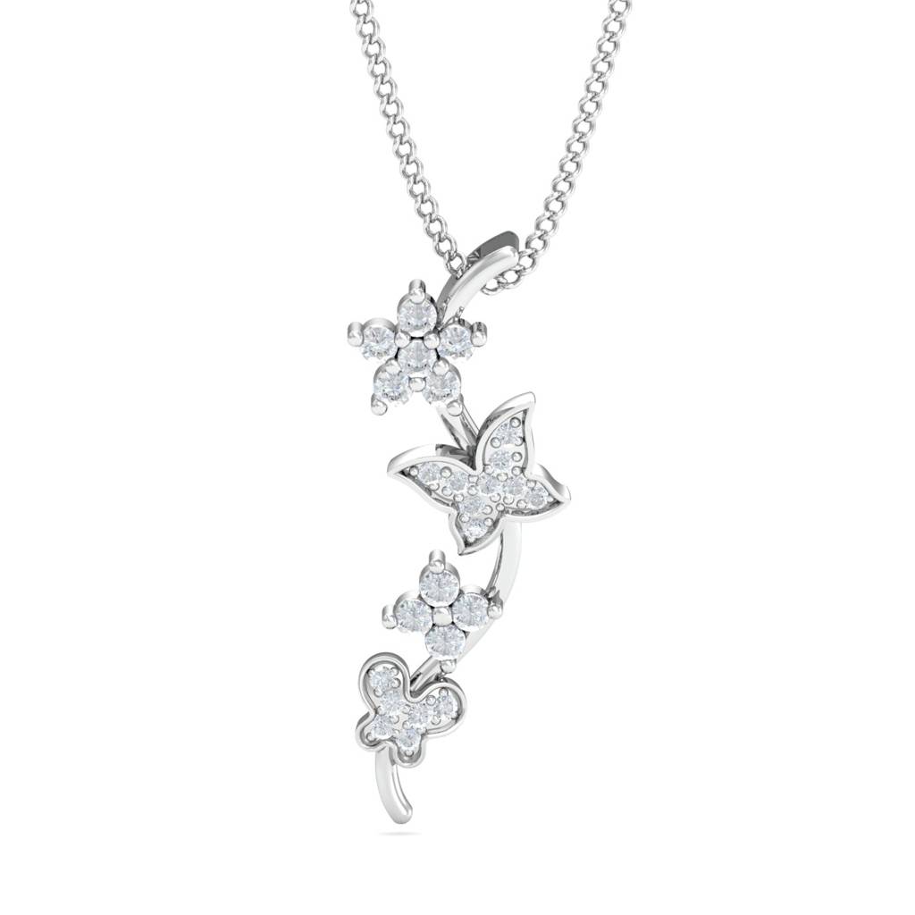 KuberBox 18K White Gold Flutter & Floral Pendant