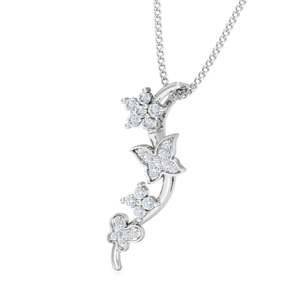 KuberBox 18K White Gold Flutter & Floral Pendant