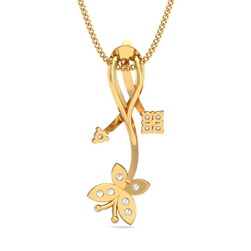 KuberBox 18K Yellow Gold Exciting Butterfly Pendant