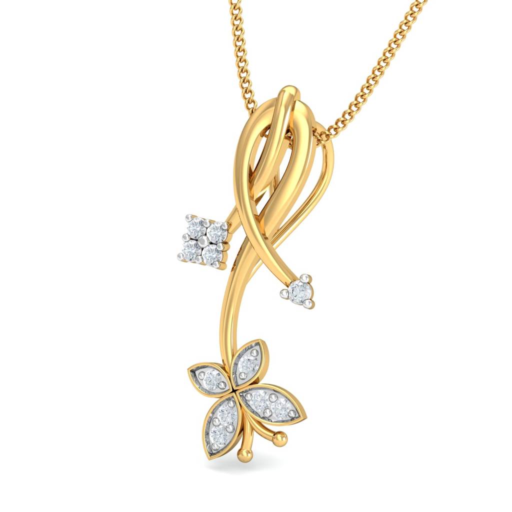 KuberBox 18K Yellow Gold Exciting Butterfly Pendant