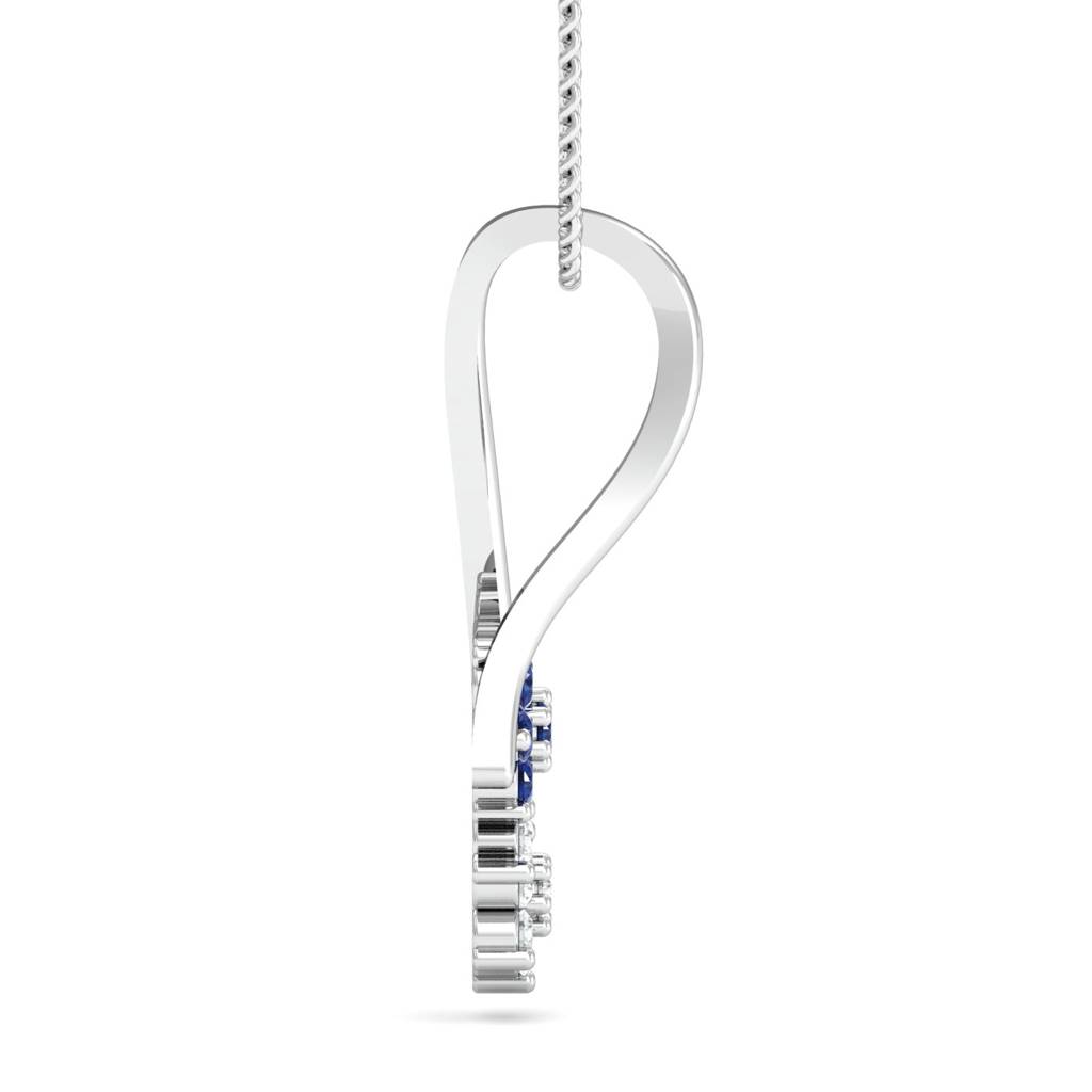 KuberBox 18K White Gold Floral Blue Sapphire Pendant