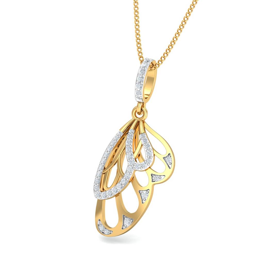 KuberBox 18K Yellow Gold Butterfly Wing Pendant