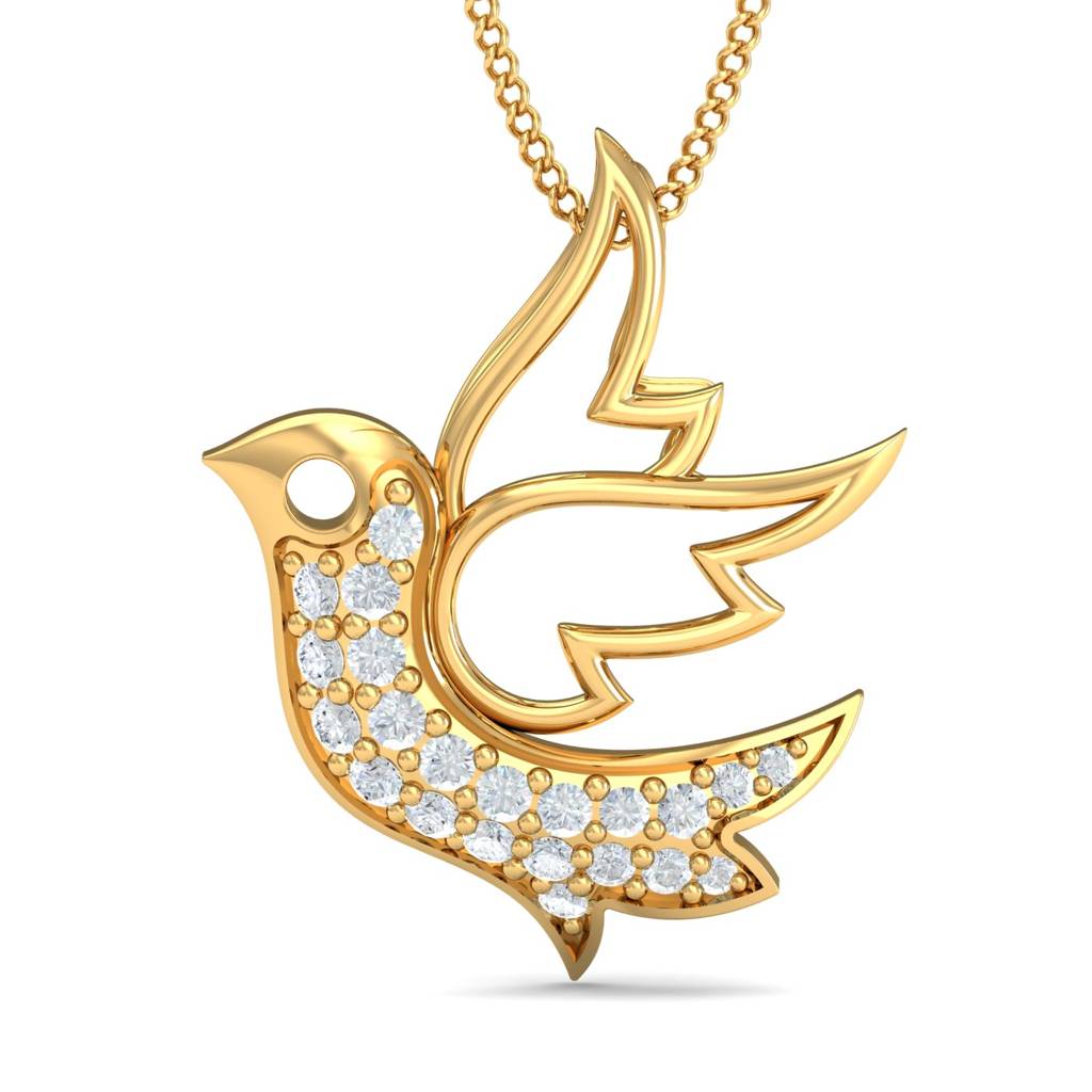 KuberBox 18K Yellow Gold Hertha Diamond Bird Pendant