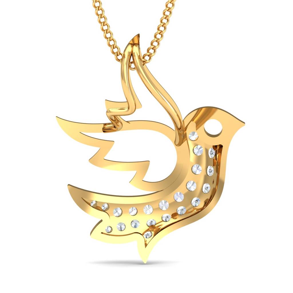 KuberBox 18K Yellow Gold Hertha Diamond Bird Pendant