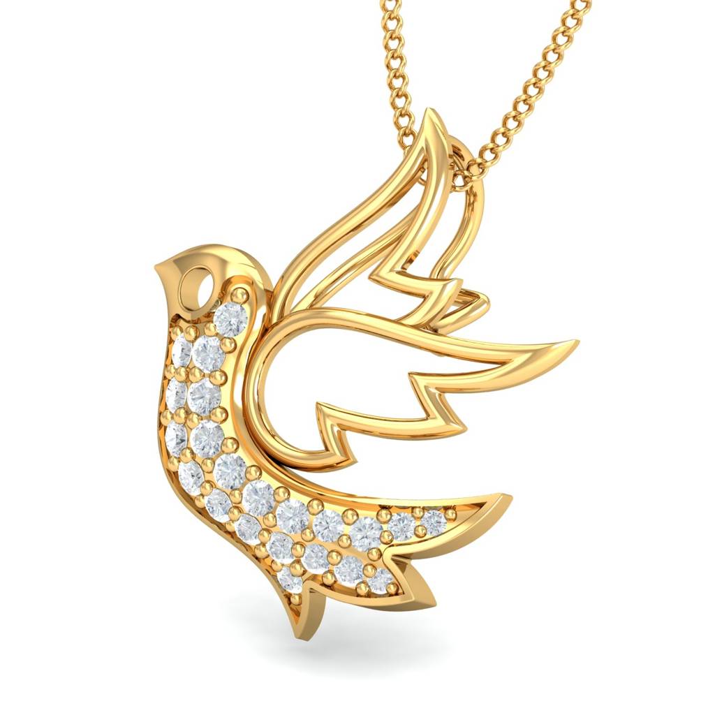 KuberBox 18K Yellow Gold Hertha Diamond Bird Pendant