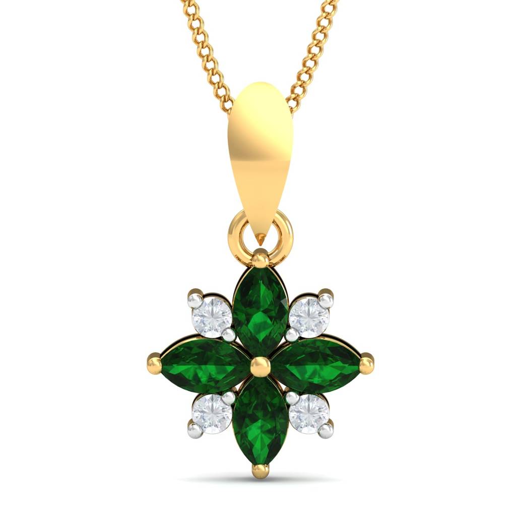 KuberBox 18K Yellow Gold Flora Emerald Pendant