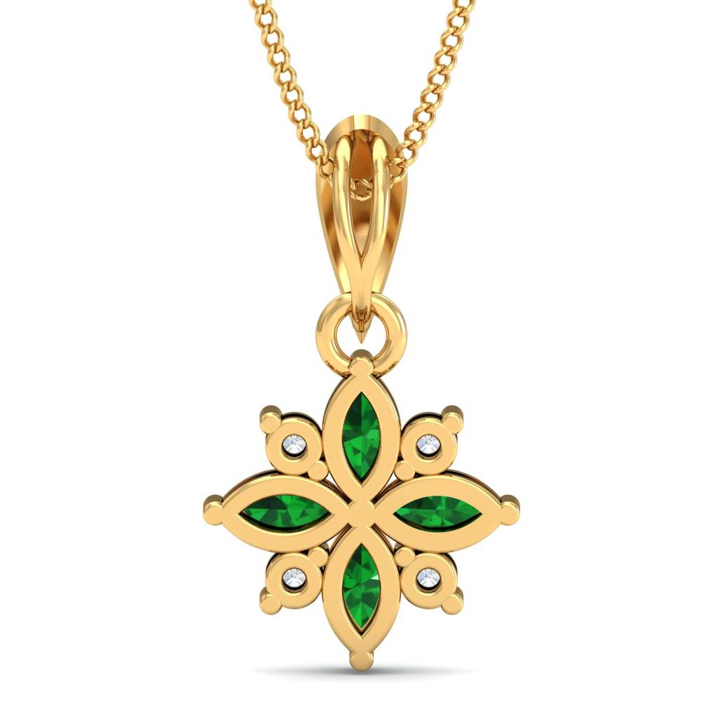 KuberBox 18K Yellow Gold Flora Emerald Pendant