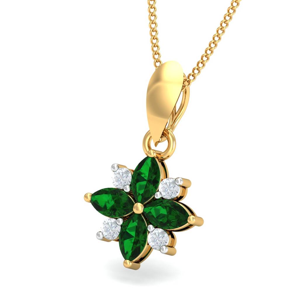 KuberBox 18K Yellow Gold Flora Emerald Pendant