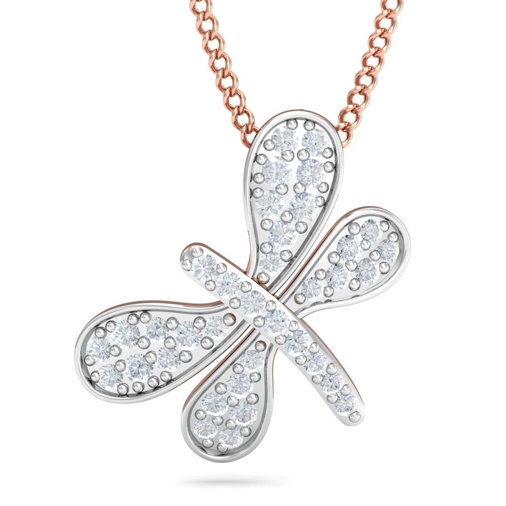 KuberBox 18K Rose Gold Dazzling Dragonfly Pendant