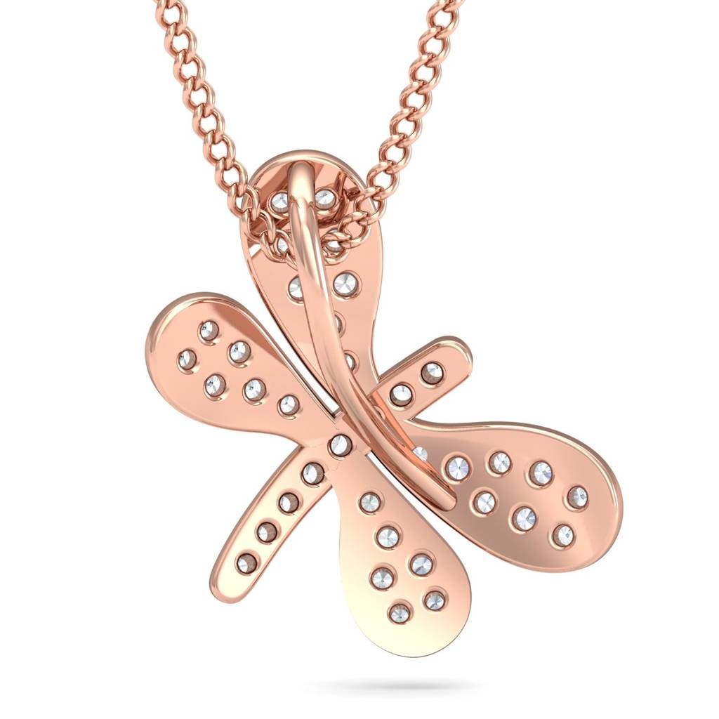 KuberBox 18K Rose Gold Dazzling Dragonfly Pendant