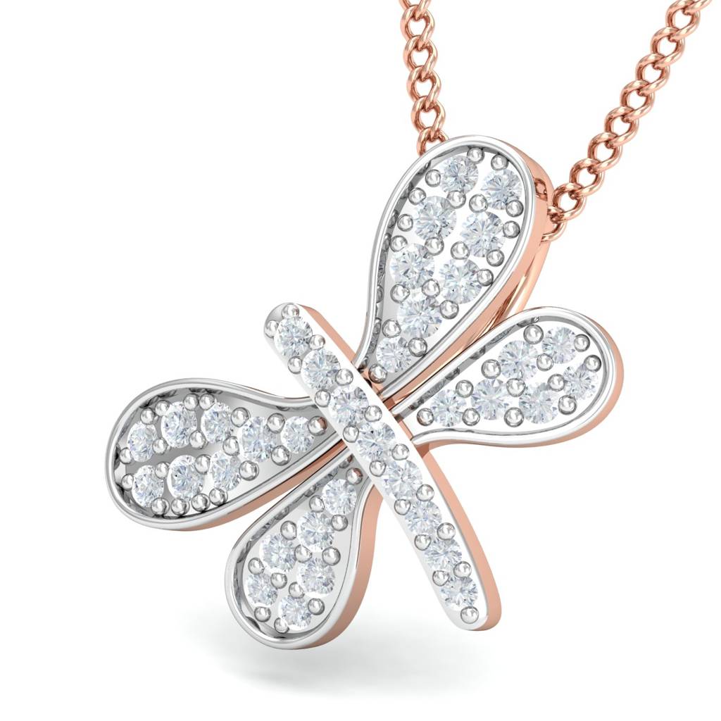 KuberBox 18K Rose Gold Dazzling Dragonfly Pendant