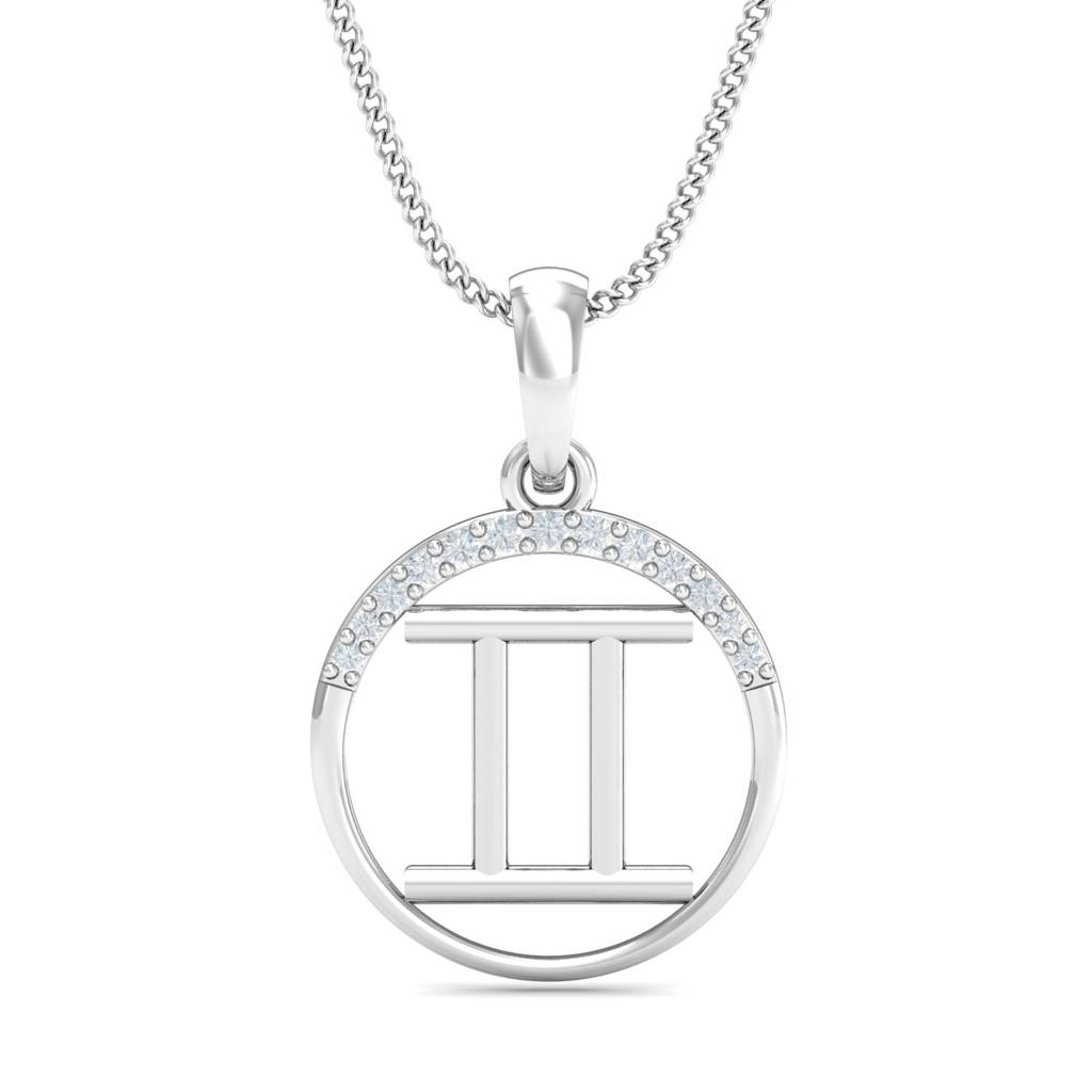 KuberBox 18K White Gold Gemini Zodiac Gold Pendant