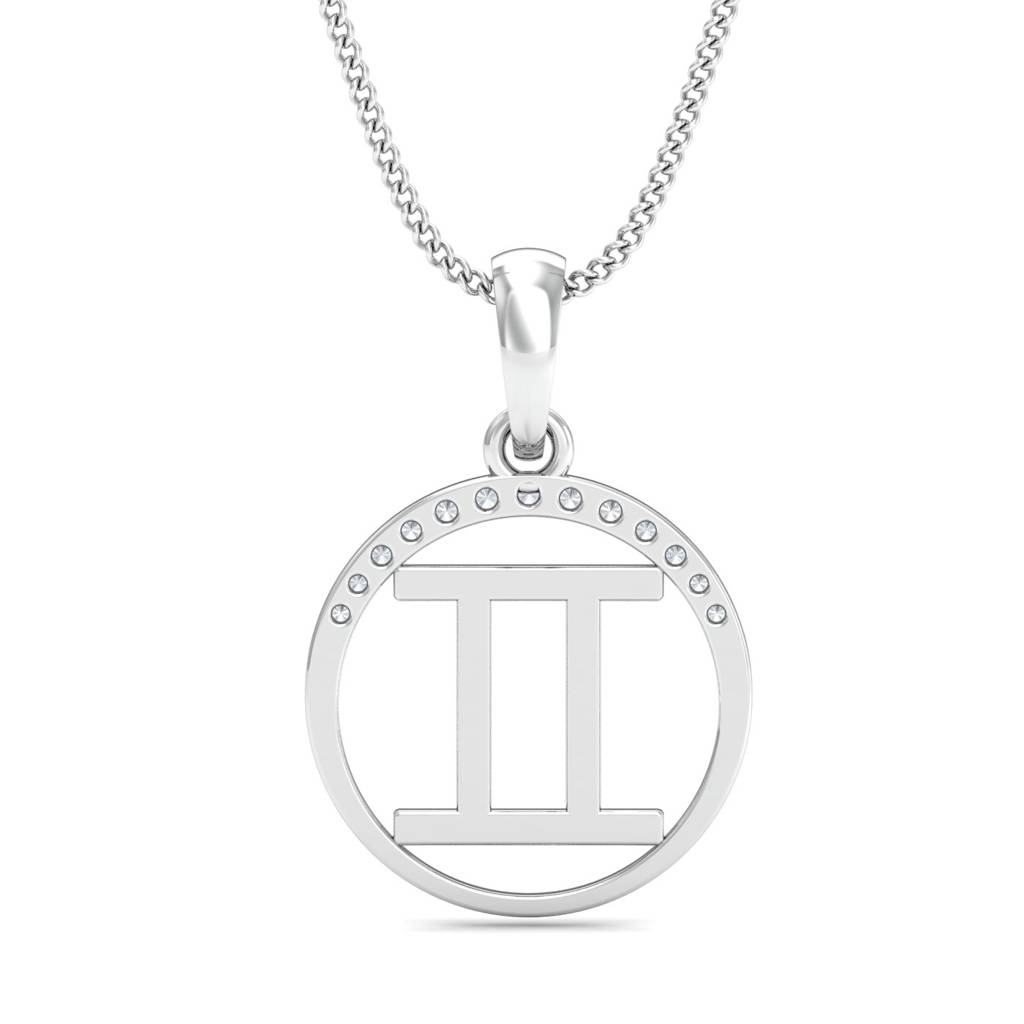 KuberBox 18K White Gold Gemini Zodiac Gold Pendant