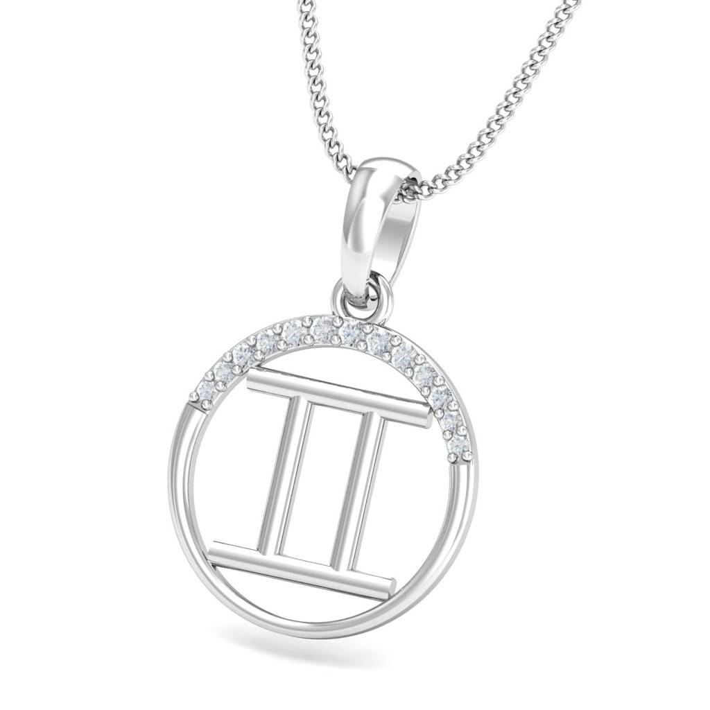 KuberBox 18K White Gold Gemini Zodiac Gold Pendant