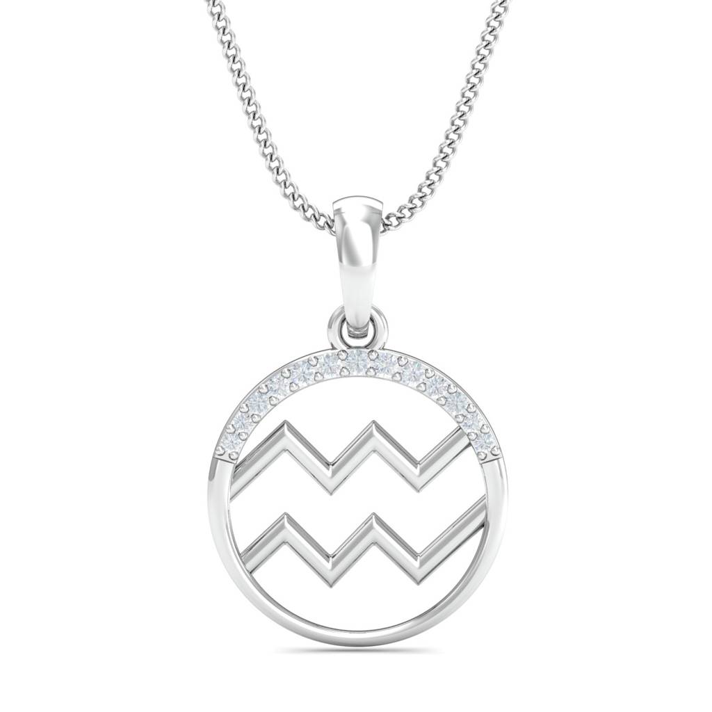 KuberBox 18K White Gold Aquarius Zodiac Gold Pendant