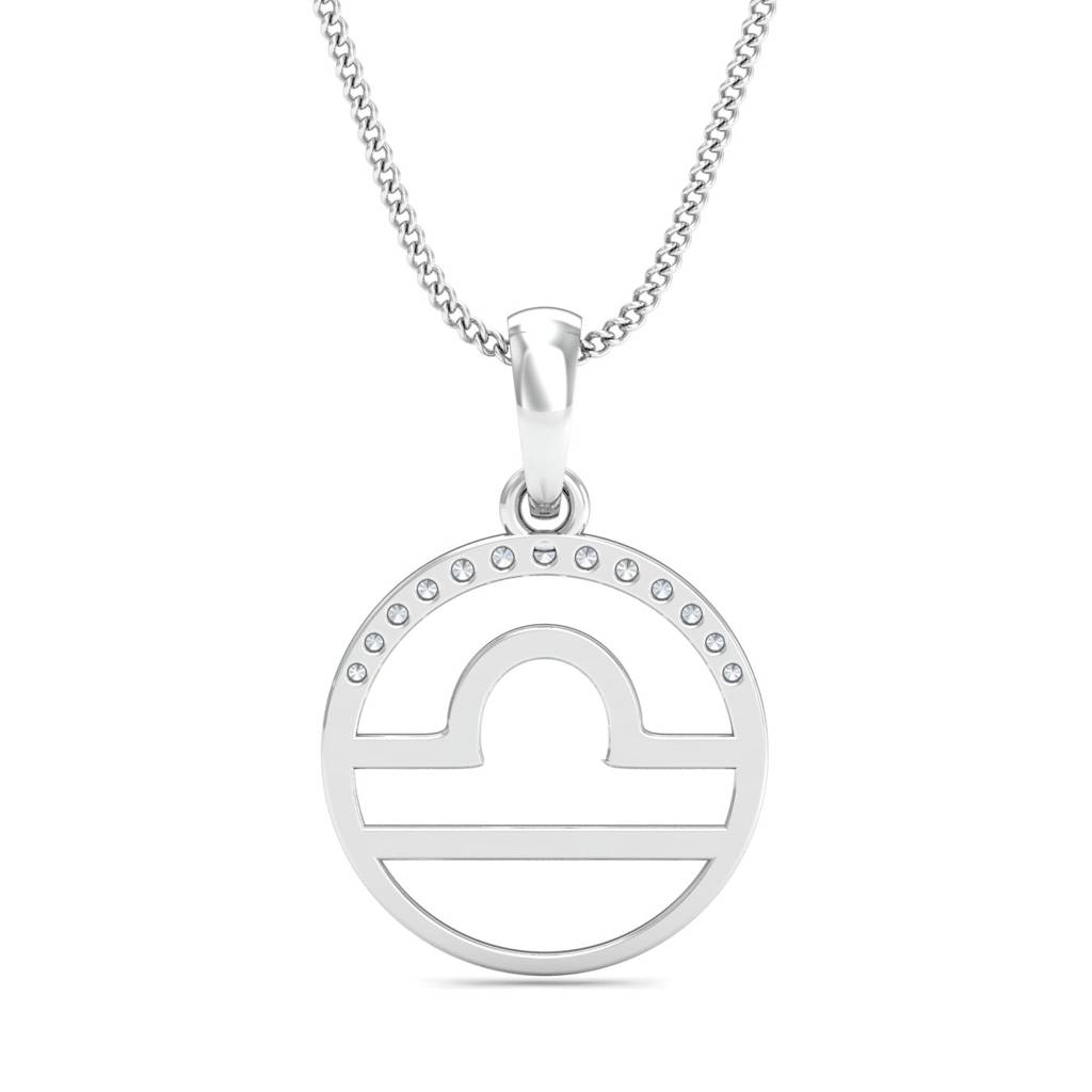 KuberBox 18K White Gold Libra Zodiac Gold Pendant