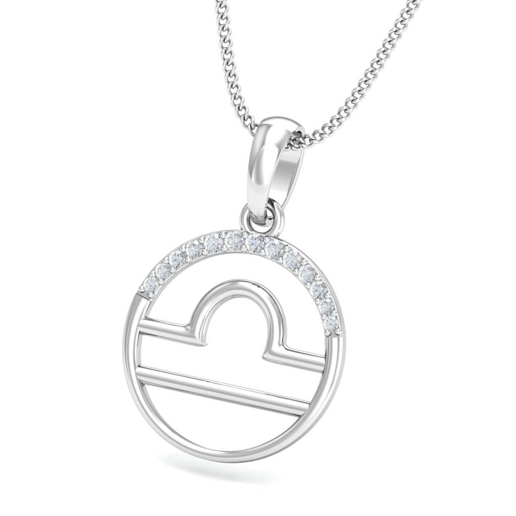 KuberBox 18K White Gold Libra Zodiac Gold Pendant