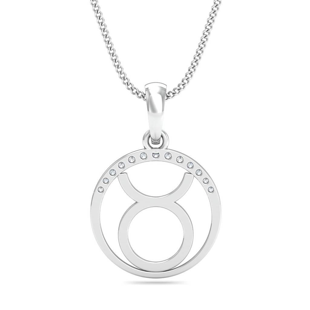 KuberBox 18K White Gold Taurus Zodiac Gold Pendant