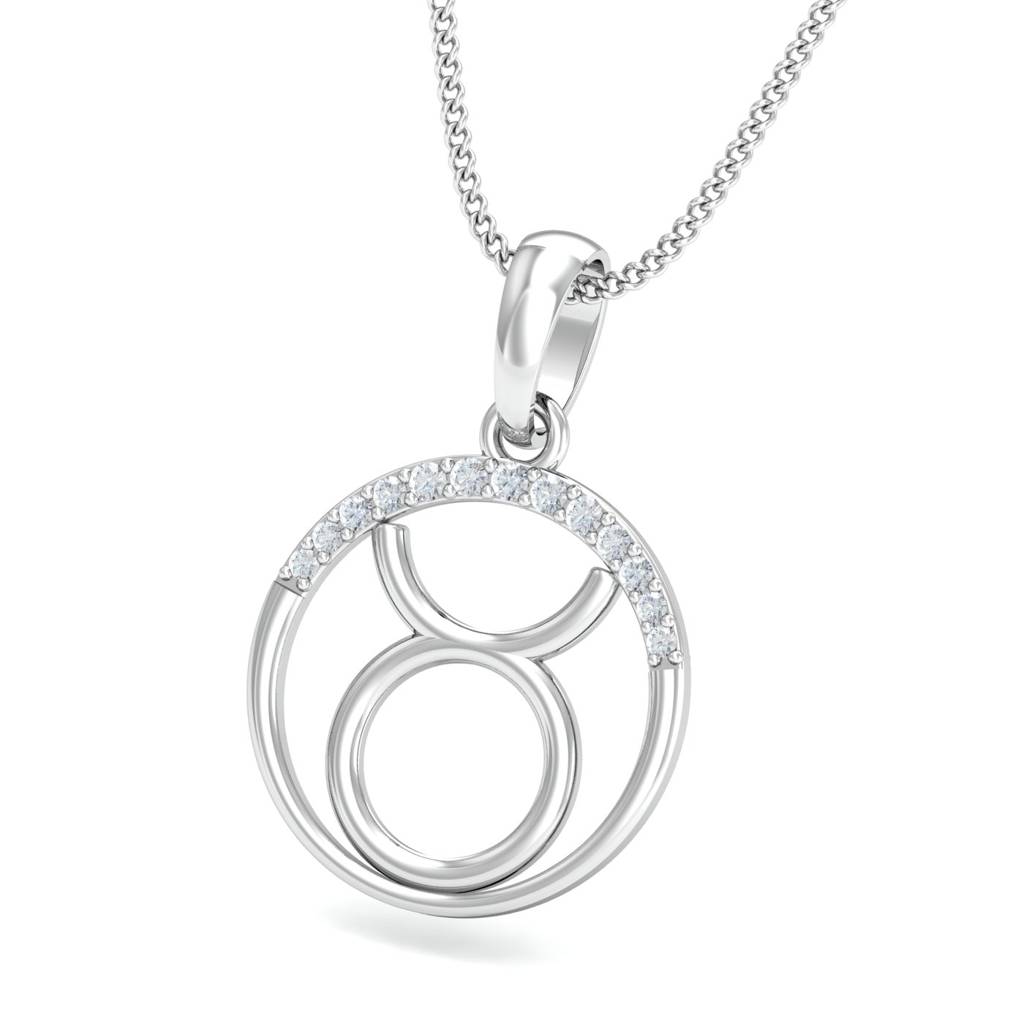 KuberBox 18K White Gold Taurus Zodiac Gold Pendant