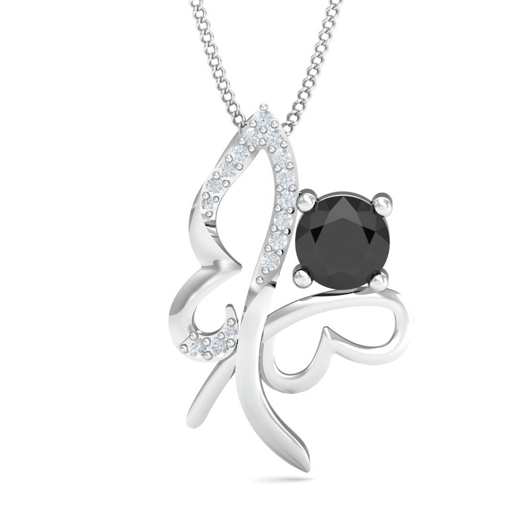 KuberBox 18K White Gold Flutter Black Onyx Pendant