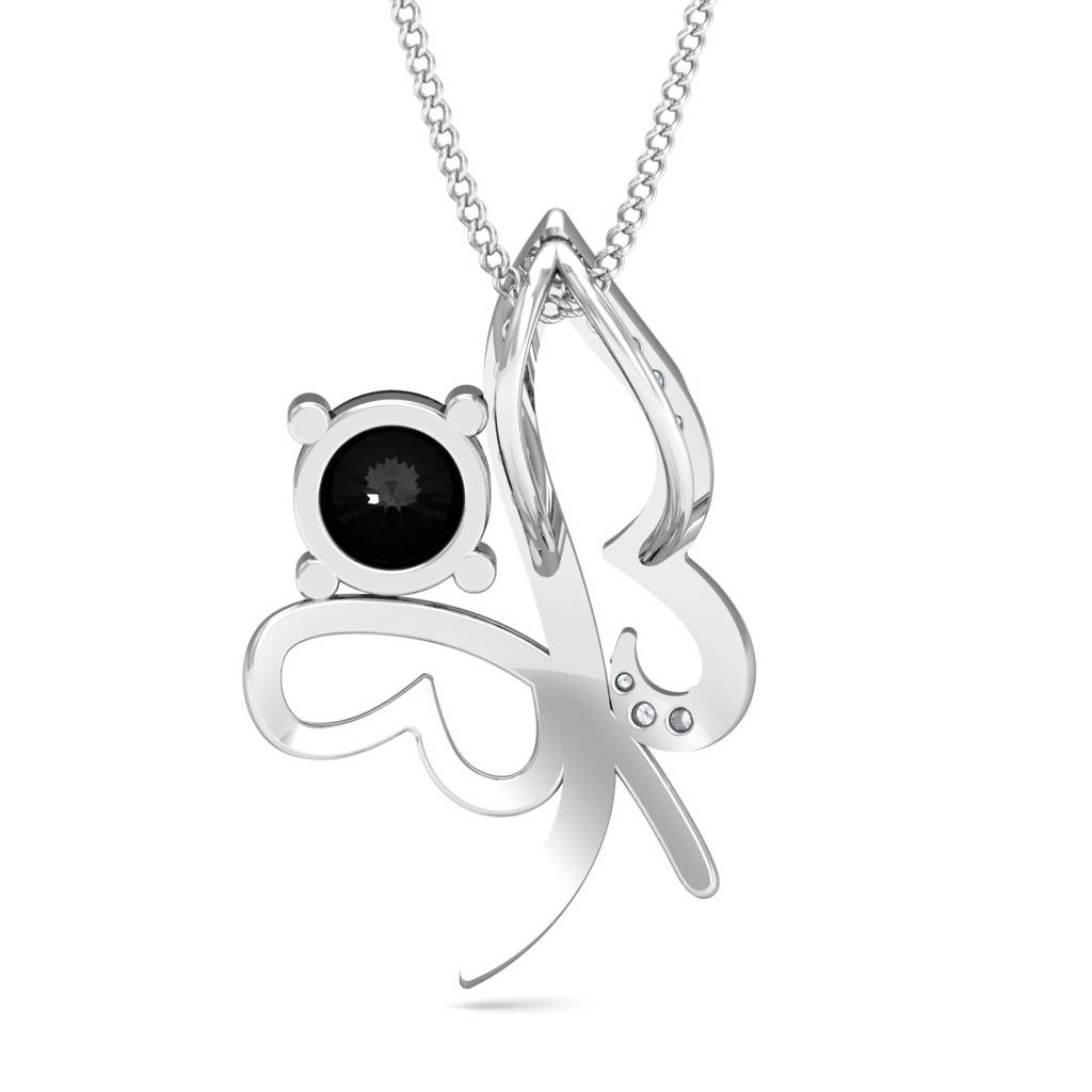 KuberBox 18K White Gold Flutter Black Onyx Pendant