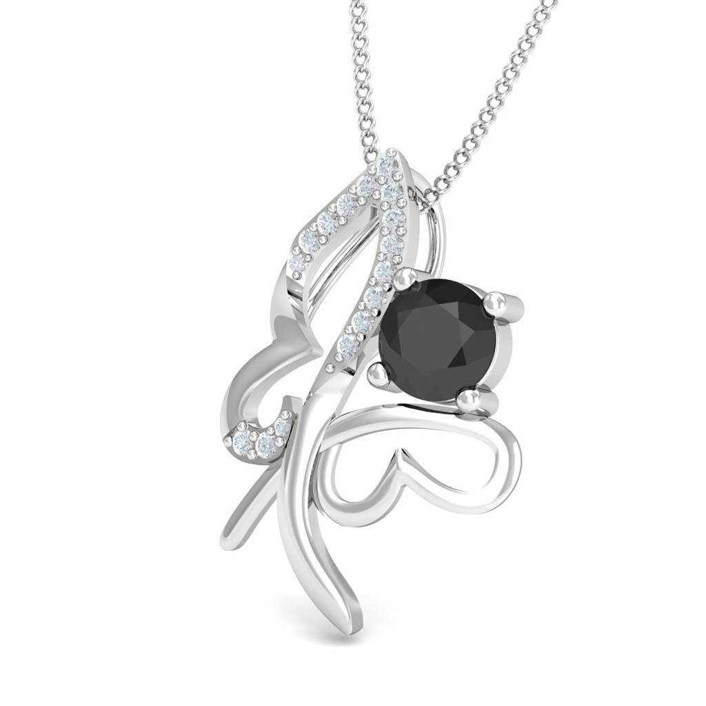 KuberBox 18K White Gold Flutter Black Onyx Pendant