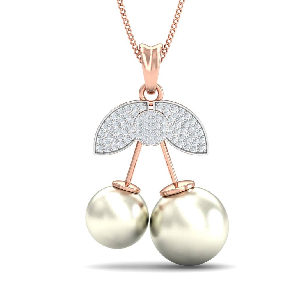 KuberBox 18K Rose Gold Pearl Cherry Pendant