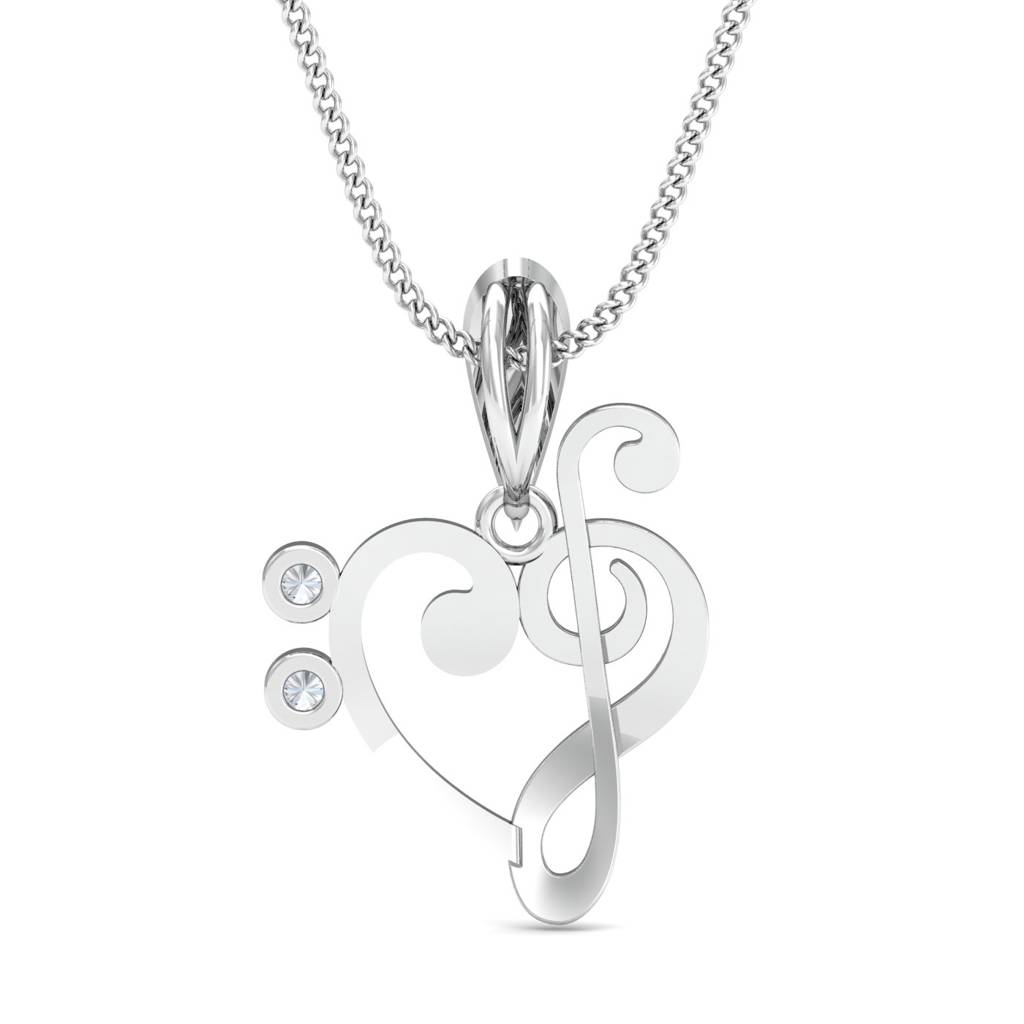 KuberBox 18K White Gold Love Music Pendant