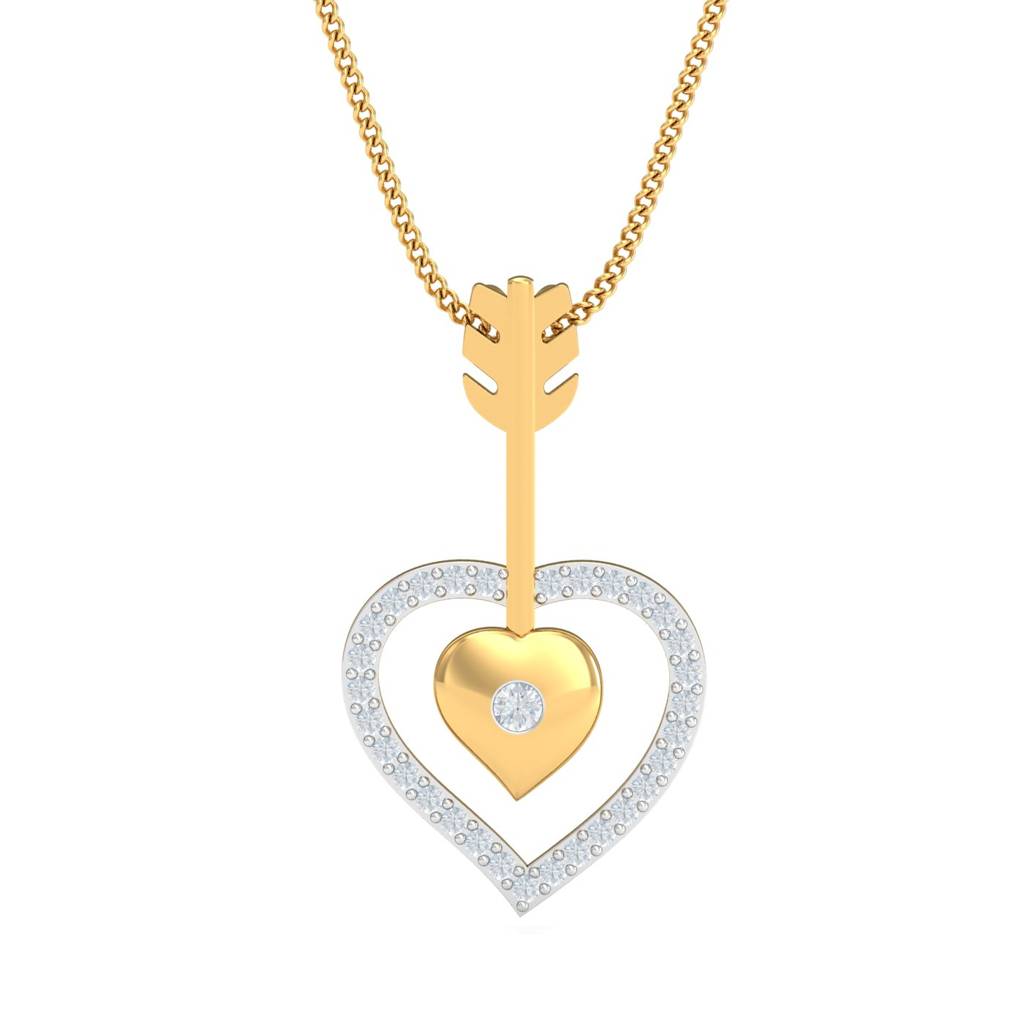 KuberBox 18K Yellow Gold Arrow-in-Heart Pendant