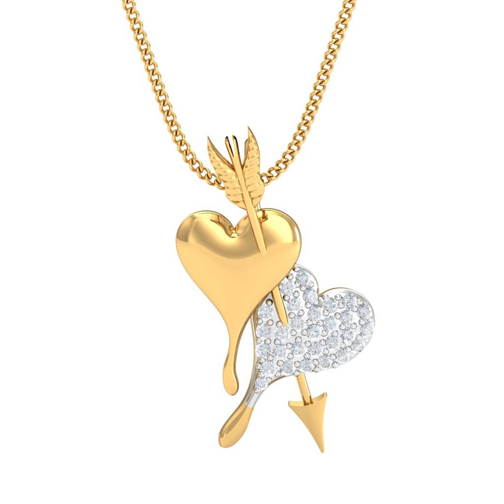 KuberBox 18K Yellow Gold Hearts & Arrows Pendant