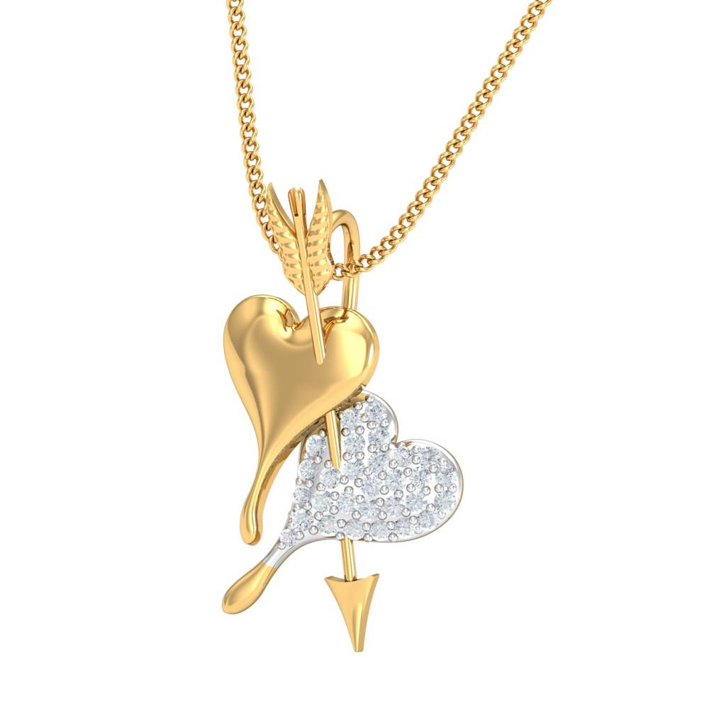 KuberBox 18K Yellow Gold Hearts & Arrows Pendant