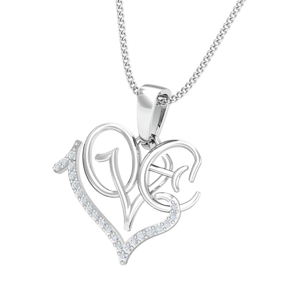 KuberBox 18K White Gold L O V E Heart Pendant