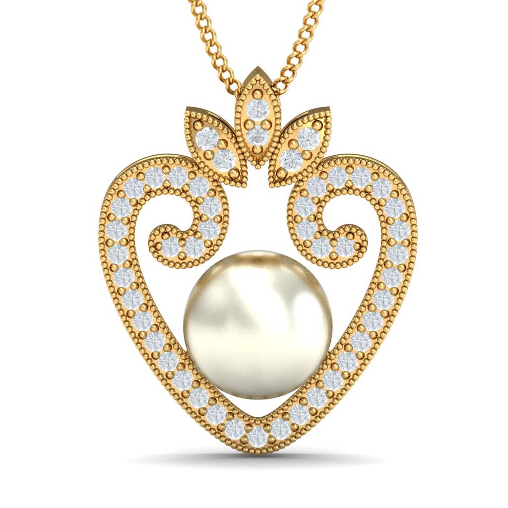 KuberBox 18K Yellow Gold Oda Trendy Heart Pendant