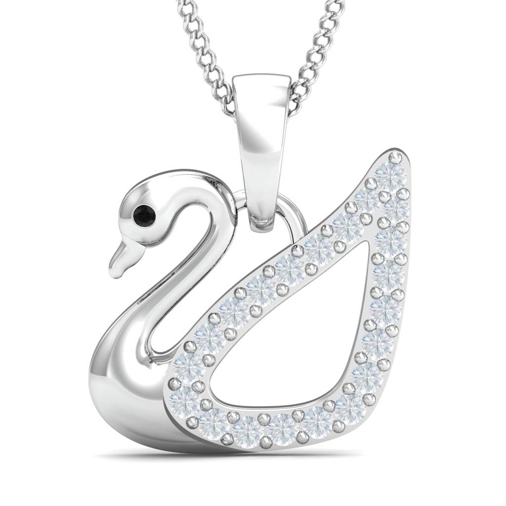 KuberBox 18K White Gold Dainty Swan Pendant