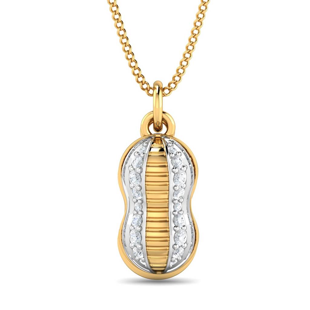 KuberBox 18K Yellow Gold Studded Peanut Pearl Pendant