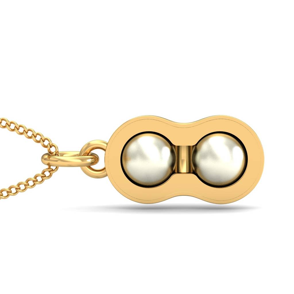 KuberBox 18K Yellow Gold Studded Peanut Pearl Pendant