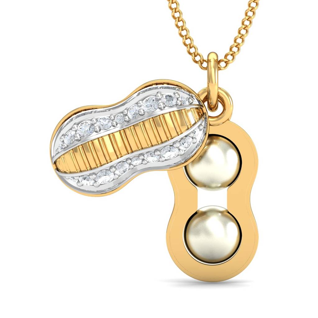 KuberBox 18K Yellow Gold Studded Peanut Pearl Pendant