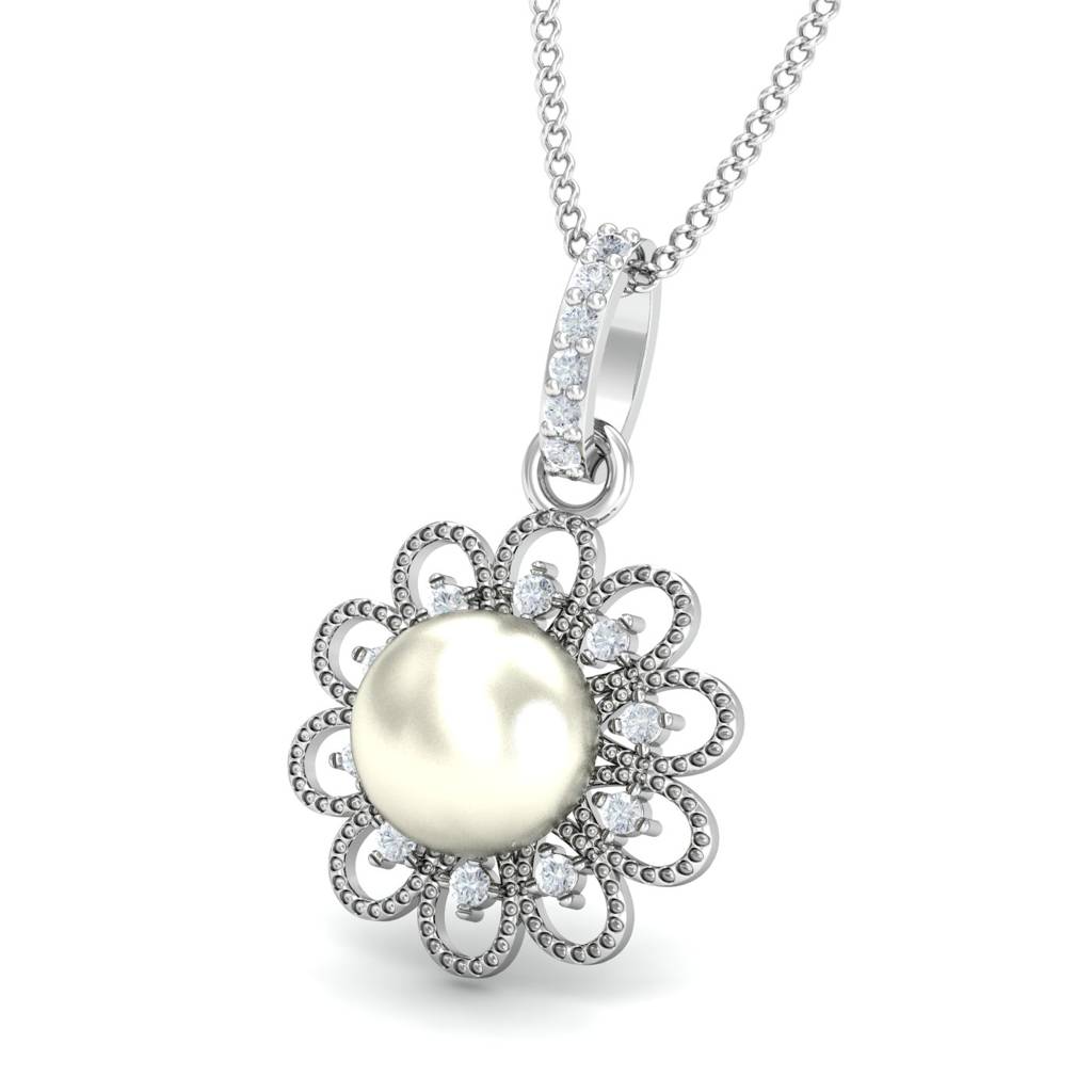 KuberBox 18K White Gold Sally Sunflower Pendant