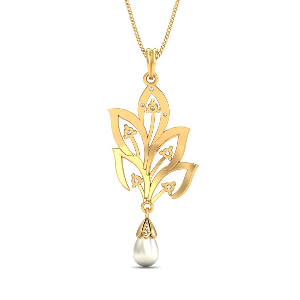 KuberBox 18K Yellow Gold Wella Pearl Drop Pendant