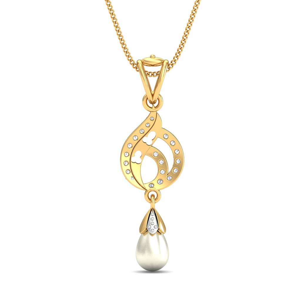 KuberBox 18K Yellow Gold Belle Leaf Shaped Pendant