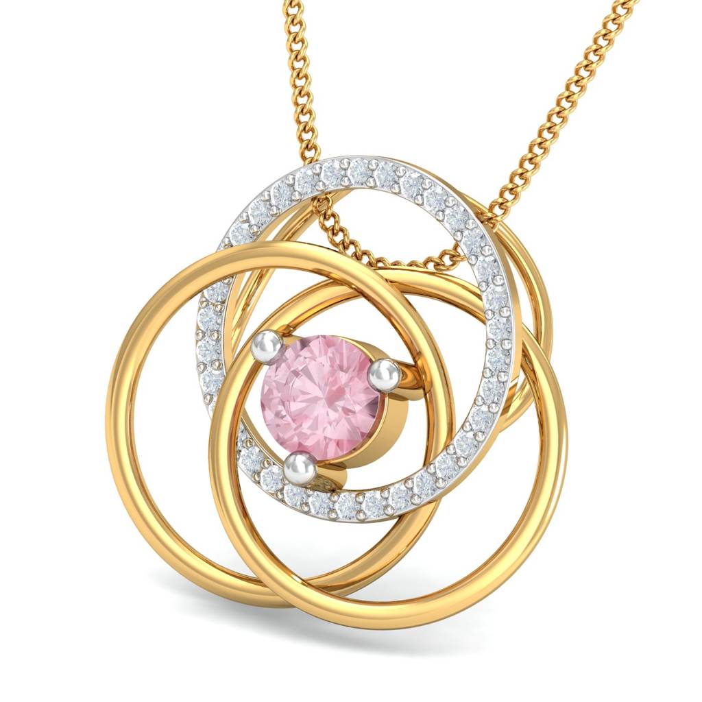 KuberBox 18K Yellow Gold Multi-Ring Fancy Quartz Pendant