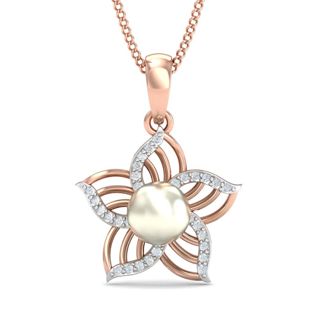 KuberBox 18K Rose Gold Dainty Floral Pendant