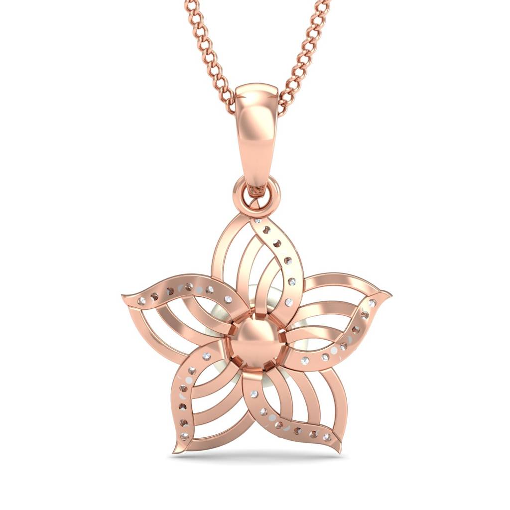 KuberBox 18K Rose Gold Dainty Floral Pendant