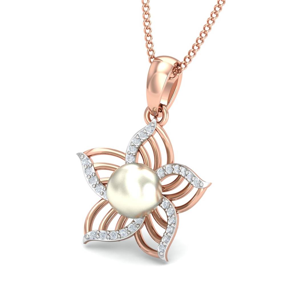 KuberBox 18K Rose Gold Dainty Floral Pendant