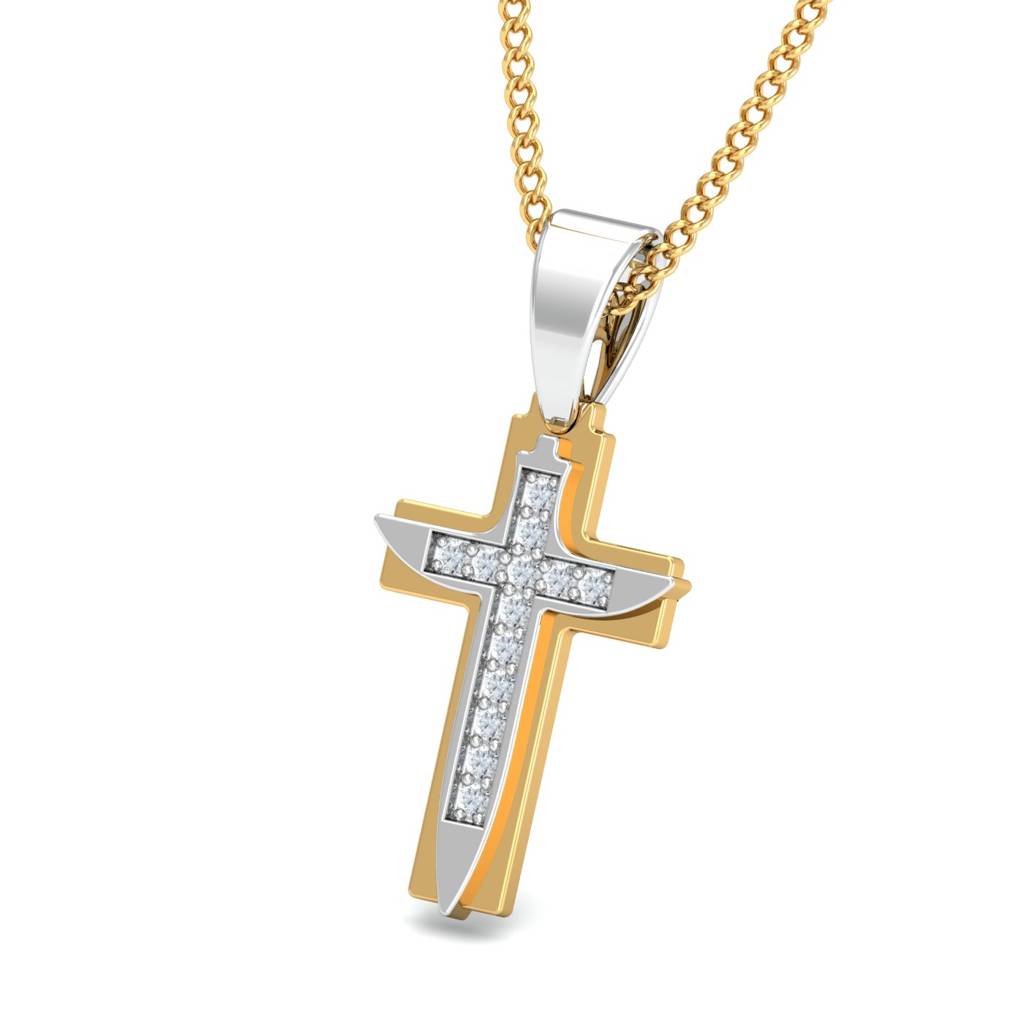 KuberBox 18K Yellow Gold Divine Cross Pendant