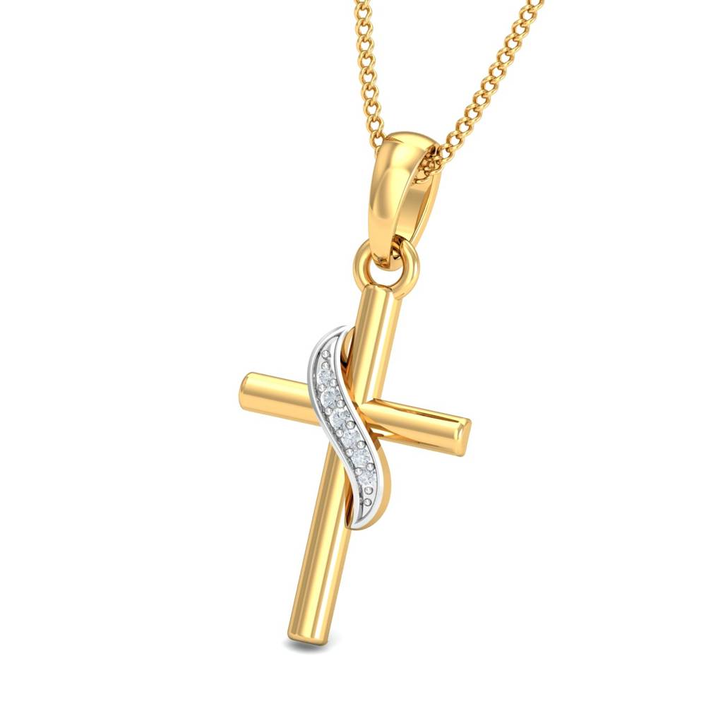 KuberBox 18K Yellow Gold Divinity Cross Pendant