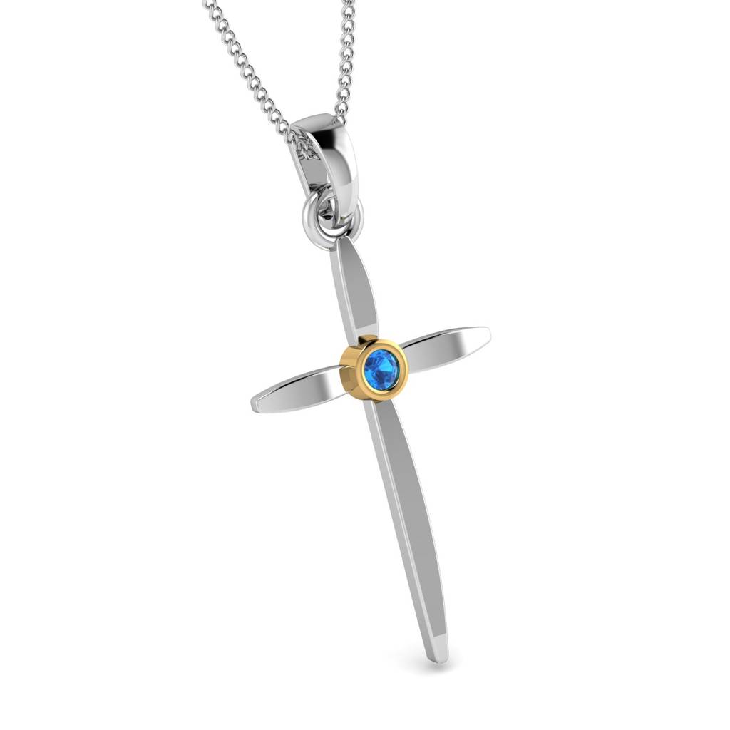 KuberBox 18K White Gold Aura Christian Pendant