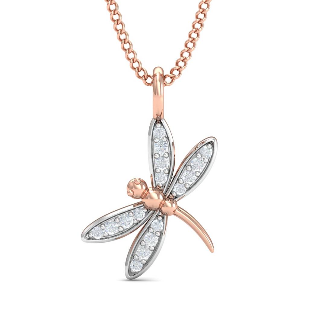 KuberBox 18K Rose Gold Dainty Dragonfly Pendant